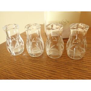 Lenox Salt & Pepper Shakers (4) Small NIB Etched Glass Czech Republic Clear